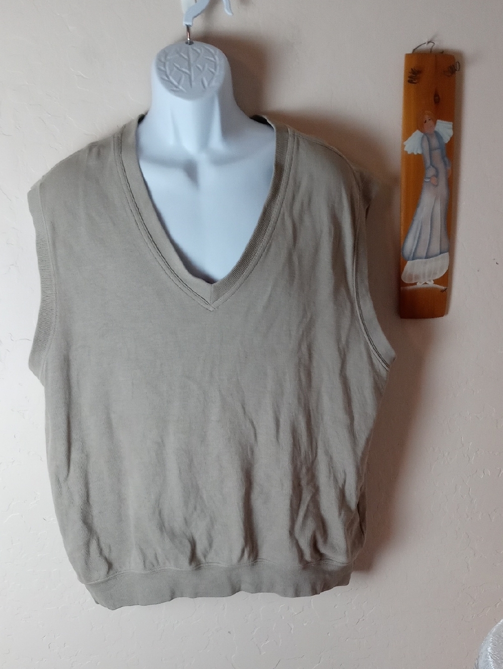 Pima For Golf Sleeveless V-Neck Knit Sweater Vest in Light Khaki